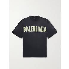 Balenciaga Tøj Balenciaga Oversized Distressed Logo-Print T-Shirt - Black