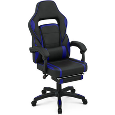 Gaming Chairs Inbox Zero Inbox Zero Adjustable Faux Leather Racing Game Chair Recliner w/ Retractable Footrest Faux Leather in Blue 48 H x 26.5 W x 25.5 D in s- Blue