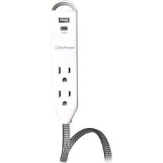 CyberPower 6 ft. 2-Outlet Surge Protector, USB-A 2.4 Amp, USB-C 15-Watt, 400 Joules Braid Cord
