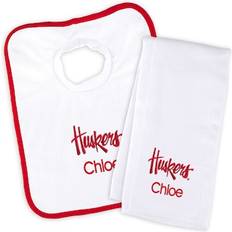 Baby Dinnerware Chad & Jake Newborn Infant White Nebraska Huskers Personalized Bib Burp Cloth Set