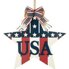 GlitzHome Patriotic/Americana Wooden Flag Sign Star Wall Decor