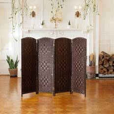 Oriental Furniture Short Diamond Weave Fiber Folding Screen Room Divider