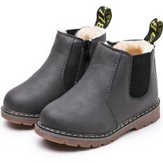 SRJ STAR Grey Fur Lined, 2.5/3EU 36 Kids Ankle Boots Boys Girls Winter Warm Snow Boots Chelsea Fur Lined Shoes Not/Specified