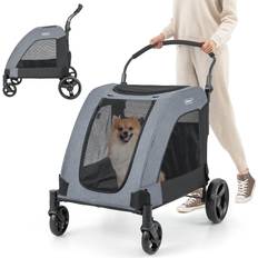 Costway Foldable Pet Dog Stroller 4 Wheels Pet Travel Cart W/ Entry Mesh Pad