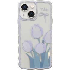 iPhone 14 Case for Women Girls, Lovely Floral Pattern Wave Comfortable Grip Design for GirlySlim Thin Soft Flexible TPU Clear Protective Phone Case