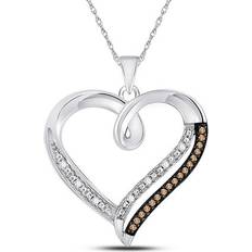 White Gold - Women Charms & Pendants Jewelry Outlet 10kt White Gold Womens Round Brown Diamond Heart Pendant 1/6 Cttw