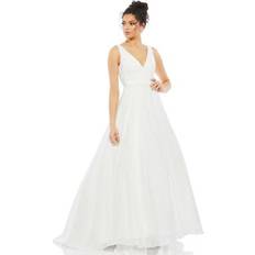 Mac Duggal White Layered Tulle Chiffon Ball Gown