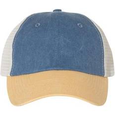 Yellow Caps Sportsman SP510 Men's Pigment-Dyed Trucker Cap in Royal/Mustard/Stone Adjustable Cotton/Polyester Blend