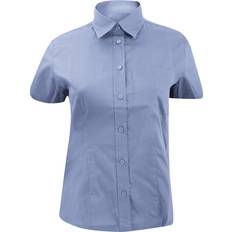 Women Shirts Kustom Kit Short Sleeve Corporate Pocket Oxford Shirt Light Blue