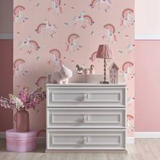 Dunelm Metallic Unicorn Wallpaper Pink