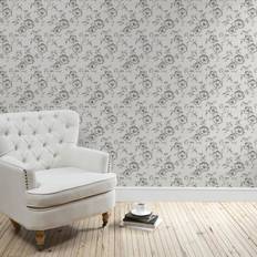 Dunelm Pivoine Floral Grey Wallpaper Grey