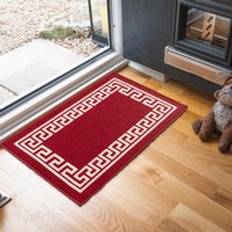 Red Entrance Mats Serdim Rugs Machine Washable Greek Key Anti Red