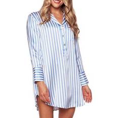 Silk Nightgowns Petite Plume Stripe Long Sleeve Mulberry Silk Nightgown