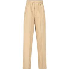 Neutral Wide-Leg Cotton Poplin Trousers - Beige