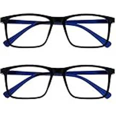 Ink Fernbrille 2er Pack Kurzsichtigkeit Groß Rechteckig Rahmen Federscharniere Kratzfest Schwarz Herren Damen MM4-1 -2.00