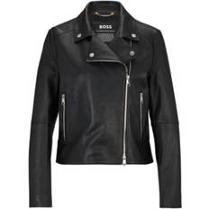 HUGO BOSS Women Jackets HUGO BOSS Slim-fit jacket in naturally tanned leather- Black Women's Leather Jackets