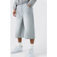 Farkkushortsit - Harmaa boohooMAN Long Line Denim Jorts - Grey Wash