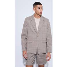 Brown - Men Blazers boohooMAN Mens Flannel Oversized Boxy Blazer Brown