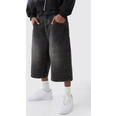 W24 Shorts boohooMAN Long Line Denim Jorts - Washed Black