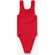 Red Bathing Suits Children's Clothing Hunza G irls Red Kids Round-neck Crinkle-texture Swimsuit 7-12 Years