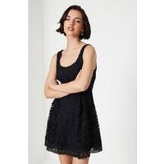 Oasis Lace Strappy Tiered Mini Dress Black