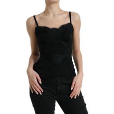One Size - Women Tank Tops Dolce & Gabbana Sleeveless Tops Elegant Black Silk Lace Tank Top Black