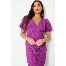 Purple - Short Dresses Coast Lace V Neck Pencil Dress With Puff Sleeve Purple