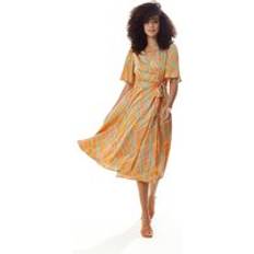 Liquorish Midi Wrap Dress in Orange Scribble Print