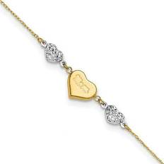 Anklets Primal Gold Karat Two-Tone Diamond-cut Puffed Hearts MOM 9-inch Plus 1-inch Extension Anklet