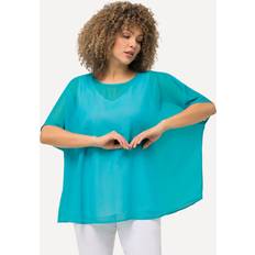 Turkise Bluser Ulla Popken Chiffonbluse, trykk, oversized, rund hals, halve ermer turkis 2=50-56