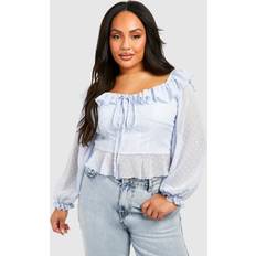 boohoo Plus Ruffle Bardot Dobby Peplum Top Powder Blue