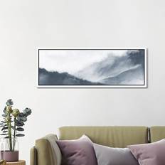 Ebern Designs Misty Mountains In Gray Watercolor Panoramic Print on Framed Art