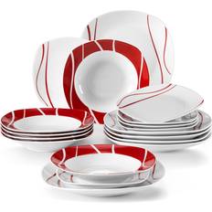 Ceramic - Oven Safe Dinner Sets MALACASA Red Stripes Dinner Set 18pcs