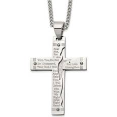 Chisel Etched Isaiah 41:10 Prayer Cross Pendant Necklace - Silver