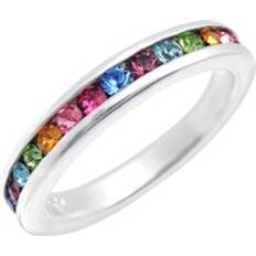 Jewelco London Sterling Silver Multi Colour CZ Rainbow Full Eternity Ring 3.5mm GVR528