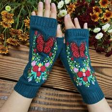 Multicolored - Women Gloves & Mittens Vestitiy Vestitiy Winter Warm Knitted Gloves Womens Handmade Multicolor Knitted Autumn Winter Gloves Retro Crochet Gloves