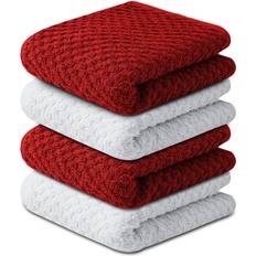 Red Dishcloths Infinitee Xclusives Premium Dish Cloth 100% Cotton 12 x 12 Inches Pack 4 Dishcloth Red