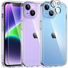5 in 1 Defender Designed for iPhone 14 Case, 1 phone case 2 Screen Protector 2 Camera Protector [Military Grade Protection] Anti-Yellow