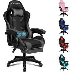 ELFORDSON Black & Grey Gaming Office Chair Racing Massage Computer Seat Footrest Leather