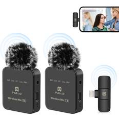 Puluz Wireless Lavalier Microphone for iPhone iPad, 8-Pin Receiver and Dual Microphones Black