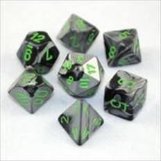 Chessex Manufacturing 26445 Cube Gemini Set Of 7 Dice Black & Green With Gold Numbering