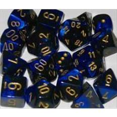 Chessex Manufacturing 26435 Cube Gemini Set Of 7 Dice Black & Blue With Gold Numbering