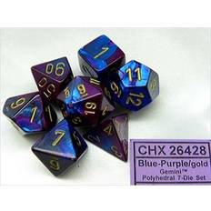 Chessex Manufacturing 26428 Cube Gemini Set Of 7 Dice Blue & Purple With Gold Numbering