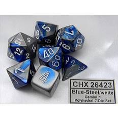 Chessex Manufacturing 26423 Cube Gemini Set Of 7 Dice Blue & Silver With White Numbering