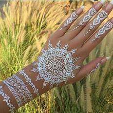 White Body Makeup MDSRJONE Waterproof Henna White Lace Mandala Flower Temporary Body Hands Tattoo Stickers Not Specified