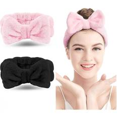 Headbands HKHBJS Spa Headband 2 Pack Bow Hair Band Band Soft Coral Fleece