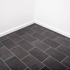 Flooring Grandismo 4m, 12m Black Tile Vinyl Lino Roll Flooring 2m & 4m Width