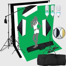 PyxelStudio 3 x E27 Light Head Softbox kit with Background System with Umbrellas and 5in1 Reflector