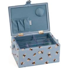 Hobby Gift Sewing Embroidered Lid Blue Bees Storage Box