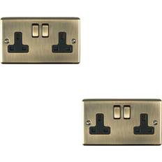 Loops 2 PACK 2 Gang Double UK Plug Socket ANTIQUE BRASS 13A Switched Power Outlet